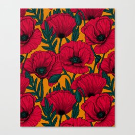 Red poppy garden    Leinwanddruck | Curated, Garden, Vector, Pattern, Art, Design, Wild, Yellow, Poppy, Nature 