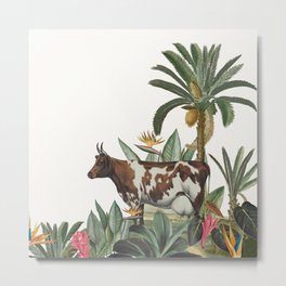 Edna   Metal Print | Forest, Vintage, Leaf, Cow, Leaves, Zebra, Flower, Floral, Flowers, Collage 