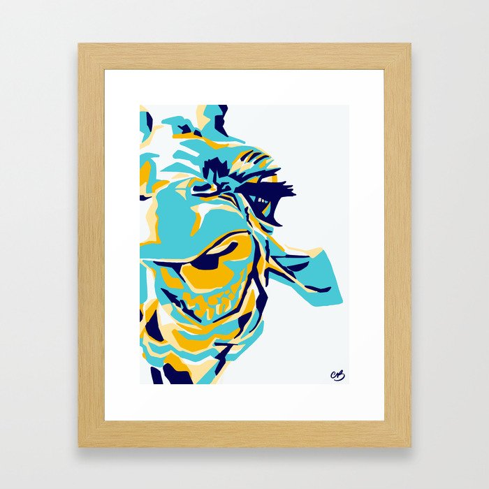 Abstract Giraffe Or Camel Animal Art In Turquoise Yellow Framed