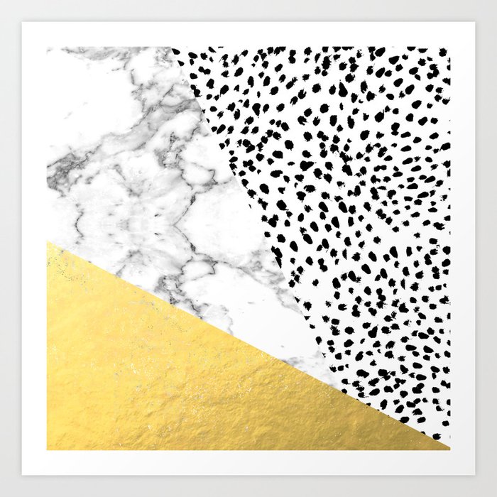 Carina Gold Black And White With Marble Abstract Painting