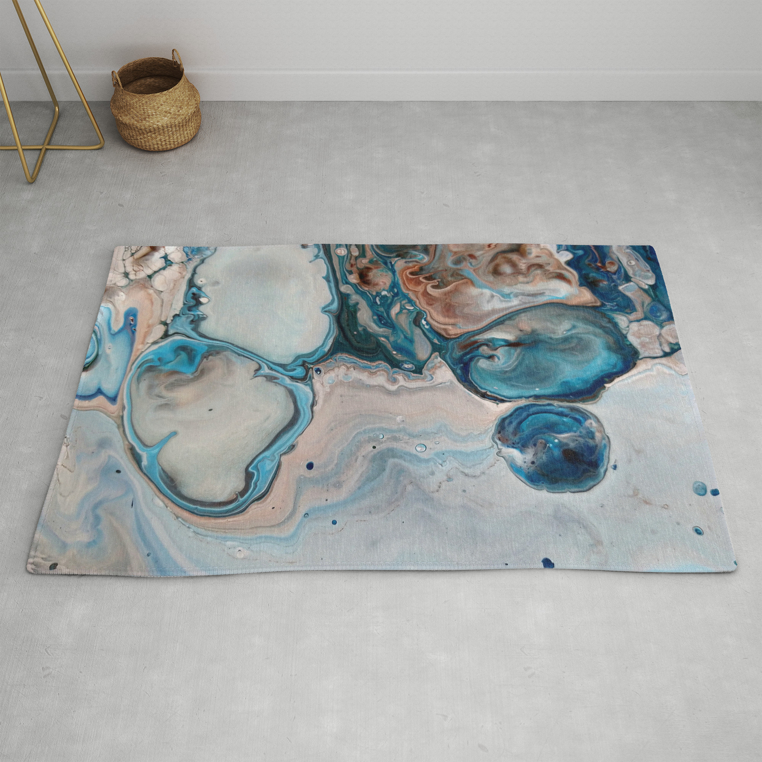 Blue Abstract Acrylic Painting Fluid Technique Close Up Rug By
