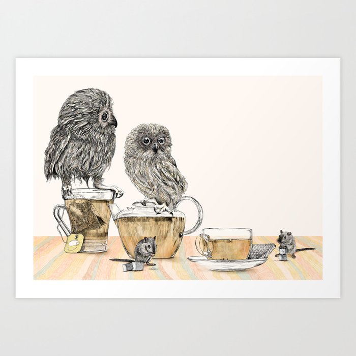 Owls & Tea Art Print