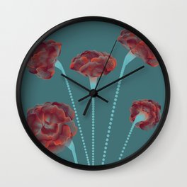 Line Carnations 1d Wall Clock | Green, Line, Graphicdesign, Carnations, Flowers, Abstract, Crimson, Carnation, Claveles, Valentine 