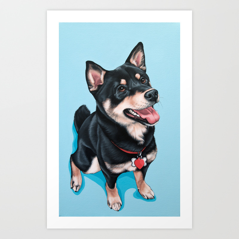 Happy Shiba Inu Puppy Painting Black Shiba Artwork Portrait Of A
