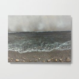 Storm's a comin' Metal Print | Mixed Media, Surrealism, Beach, Landscape, Other, Ocean, Acrylic, Painting, Waves, Patina 