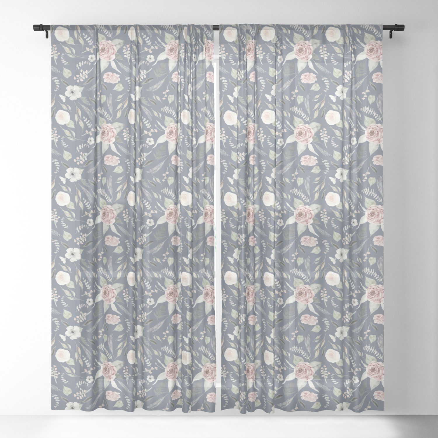 Vintage Blue Floral Pattern Sheer Curtain By Shealeenlouise Society6