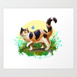 Fluffy Calico Cat with Flowers Art Print