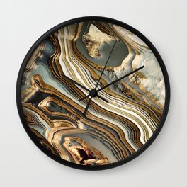 White Gold Agate Abstract Wall Clock | Agate, Contemporary, Minimal, Grey, Bronze, Teal, Topography, Copper, Organic, Gold 