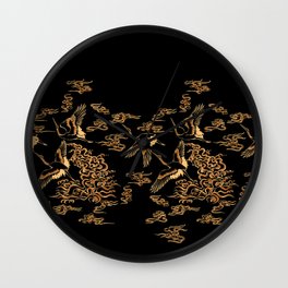 Crane and clouds Wall Clock | Black, Crane, Cloud, Typography, Pattern, Painting, Street Art, Pop Art, Vintage, Chinese 