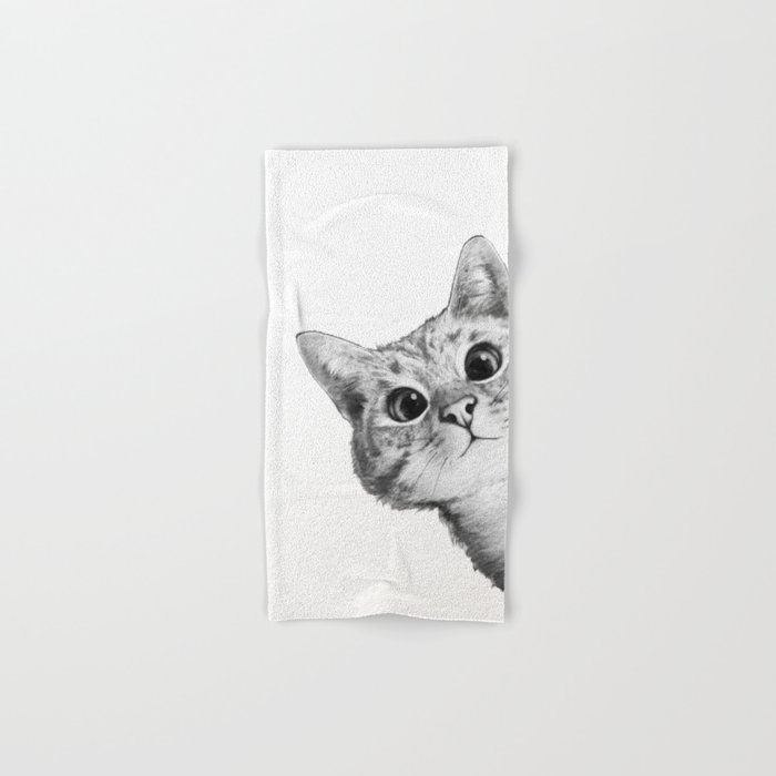 sneaky cat Hand & Bath Towel | Drawing, Digital, Ink/pen, Black-&-white, Pop-art, Illustration, Cat, Kitten, Cute, Humor
