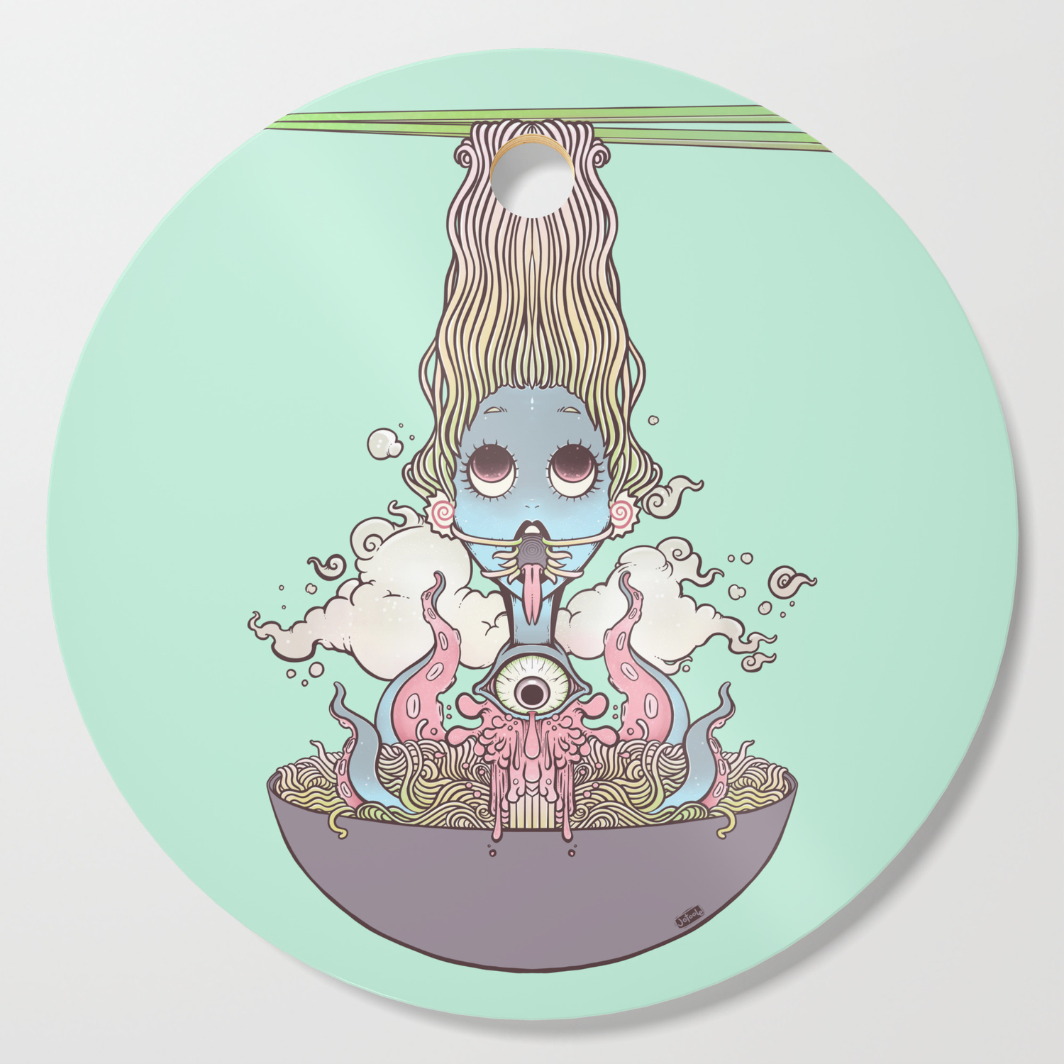 Ramen Noodle And Octopus Tentacle Anime Girl Cutting Board By