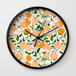 Spring Clementines Wall Clock | Sunshine, Bright, Botanical, Illustration, Curated, Happy, Painting, Kitchen, Modern, Orange 