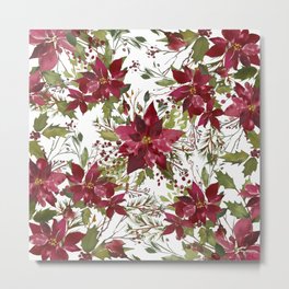Poinsettia Flowers Metal Print | Holiday, Leaves, Flowers, Holynight, Watercolor, Symbol, Christmasstars, Digital, Floral, Santa 