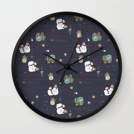Christmas Stamps Pattern Wall Clock | Illustration, Graphicdesign, Pattern, Maria, Jesus, Josheph, Snowman, Digital, Christmas, Blue 