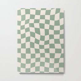 Sage Green Wavy Checkered Pattern Metal Print | Funky, Trendy, 70S, Graphicdesign, Pattern, Wrapped, Modern, Retro, Wavy, Checks 