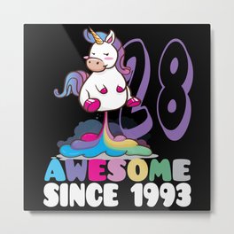 Awesome since 1993 28th Birthday Metal Print | 1993 Birthday, Funny, 28  Birthday Ideas, Graphicdesign, 1993, Made In 1993, Unicorn, Born In 1993, 28Th Birthday, Birthday 