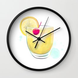 Whiskey Sour Cocktail Wall Clock | Cocktailrecipe, Prettybar, Drink, Bardecor, Watercolour, Bar, Painting, Barcart, Lemon, Curated 