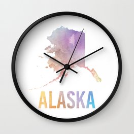 Watercolor State - AK Wall Clock | Ak, State, Bright, Unitedstates, Watercolor, Juneau, Digital, Graphicdesign, Thelastfrontier, Colorful 