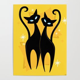 Sunshine Spectacular Atomic Age Black Kitschy Cats Poster