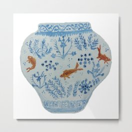 Goldfish Ginger Jar  Metal Print | China, Dynasty, Goldfish, Fish, White, Jar, Chinese, Ginger, Ming, Blue 