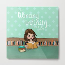 The Library is Infinity Under a Roof Metal Print | Typography, Illustration, Digital, People 