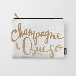 Champagne & Queso Carry-All Pouch | Ink, Neutrals, Food, Handlettering, Typography, Graphicdesign, Calligraphy, Champagne, Queso, Digital 