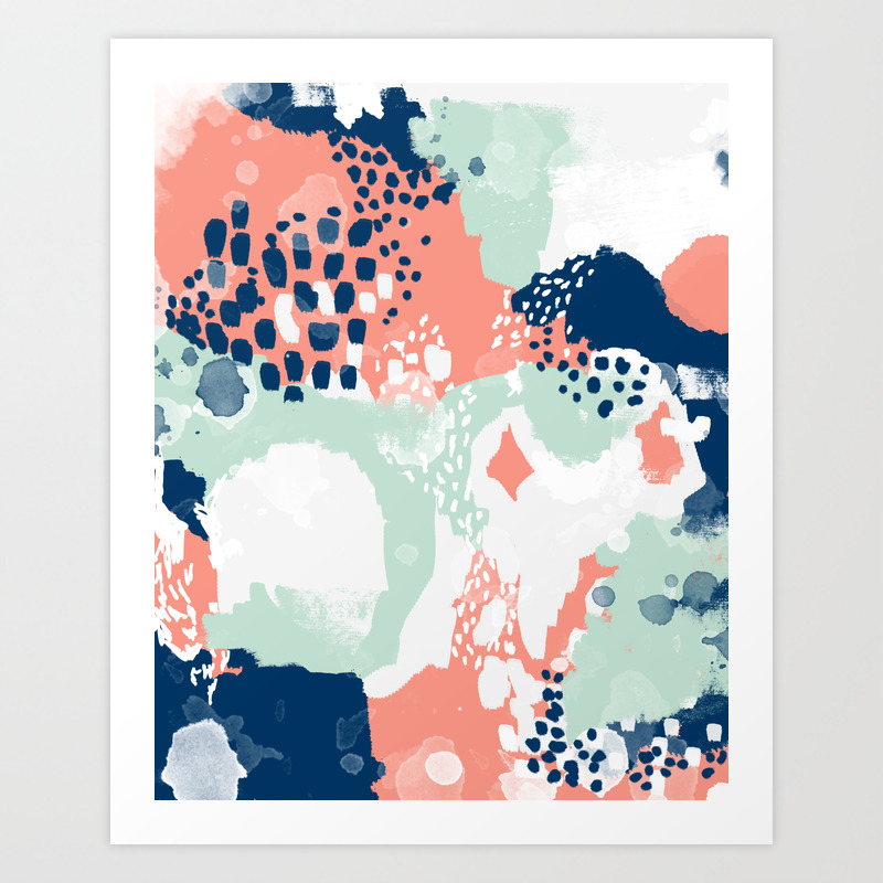 Bristol Acrylic Painting Abstract Navy Mint Coral Modern Color