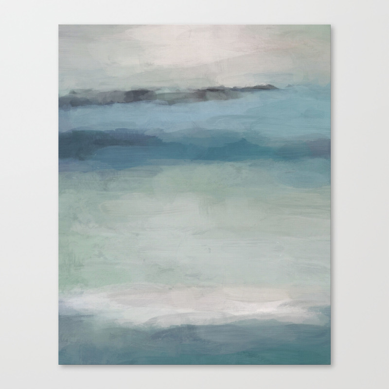 Abstract Painting Light Blue Teal Sage Green Prints Modern Wall