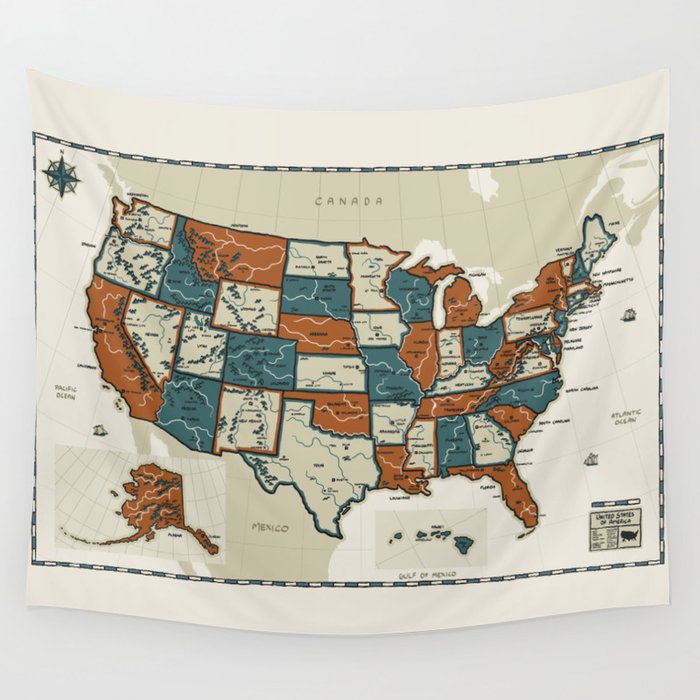 USA Vintage Map Wall Tapestry by pockets  Society6