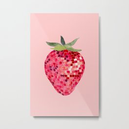 Disco Ball Strawberry Metal Print | Illustration, Strawberrydrawing, Strawberry, Sweet, Fruit, Watercolor, Retro, 70S, Drawing, Disco 