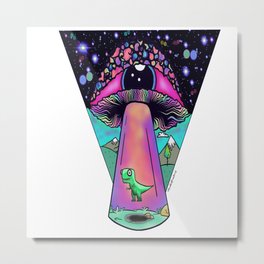 Mushroom Eyeball Alien Spaceship Dinosaur Abduction Metal Print | Dinosaurs, Stars, Mushrooms, Psychedelic, Eyeball, Mushroom, Drawing, Psyart, Alien, Space 