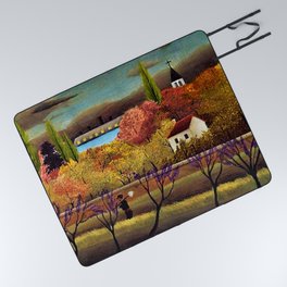 Classical Masterpiece 'Landscape with Farmer' by Henri Rousseau Picnic Blanket