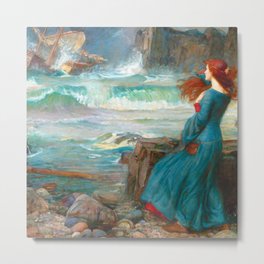 John William Waterhouse "Miranda - The tempest" Metal Print | Sea, Boats, Painting, Miranda, Tempest, Waves, Wind, Waterhouse 
