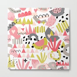 Abstract Modern Geometric Shapes Pink Green White Collage Pattern Metal Print | Contemporary, White, Childrenpattern, Simple, Modernkids, Green, Papercut, Kidspattern, Children, Abstractkids 