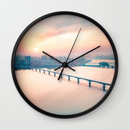 South Korea Photography - Sunrise Over The City Bridges Wall Clock