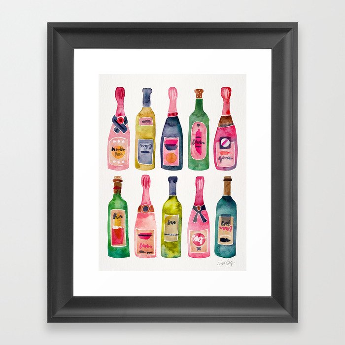 Champagne Collection Gerahmter Kunstdruck | Gemälde, Champagner, Wein, Rose, Merlot, Cheers, Bottle, Bottles, Aquarell, Catcoq