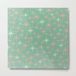 Starbursts Mid Century Modern Retro Pattern in Blush Pink, Cream, and Mint Teal Metal Print | Mint, Teal, Vintage, Graphicdesign, Midcentury, Pattern, Atomic, Aesthetic, Xmas, Christmas 