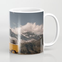 Yellow Minibus on Road Coffee Mug | Vacation, Trip, Car, Minibus, Mountain, Van, Transportation, Camping, Cool, Friend 