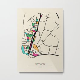 Colorful City Maps: Methoni, Greece Metal Print | Greek, Landscape, Housewarming, Love, Downtown, Graphicdesign, Travel, Creative, Minimalist, Straightoutta 