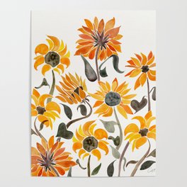 Sunflower Watercolor – Yellow & Black Palette Poster