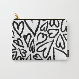 Heart Sketch Print Black And White Carry-All Pouch | Valentine, Y2K, Illustration, Print, Monochrome, Hand Drawn, Pattern, Digital, Heart, Drawing 
