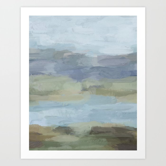 Sky Gray Blue Sage Green Abstract Wall Art Painting Art Lake