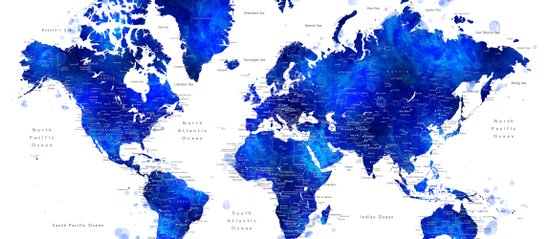Get Wallpaper Navy Blue And Cobalt Blue Watercolor World Map With Cities Free HD
