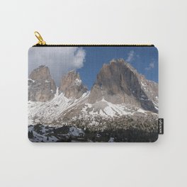 Selva di Val Gardena, Bolzano, Italy. Snow-covered mountain in the Dolomites; sunny spring day. Passo Sella Carry-All Pouch | View, Wood, Waves, Photo, Park, Sky, Nature, Tree, White, Forest 