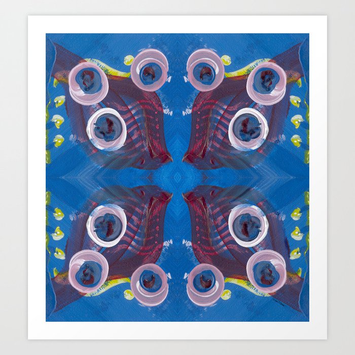 Transitions - Reflections on the edge of anxiety Art Print | Painting, Digital, Acrylic, Repeat-pattern, Art-therapy, Color-therapy, Playful-painting, Passionate-painting, Release-anxiety, Calming-blues