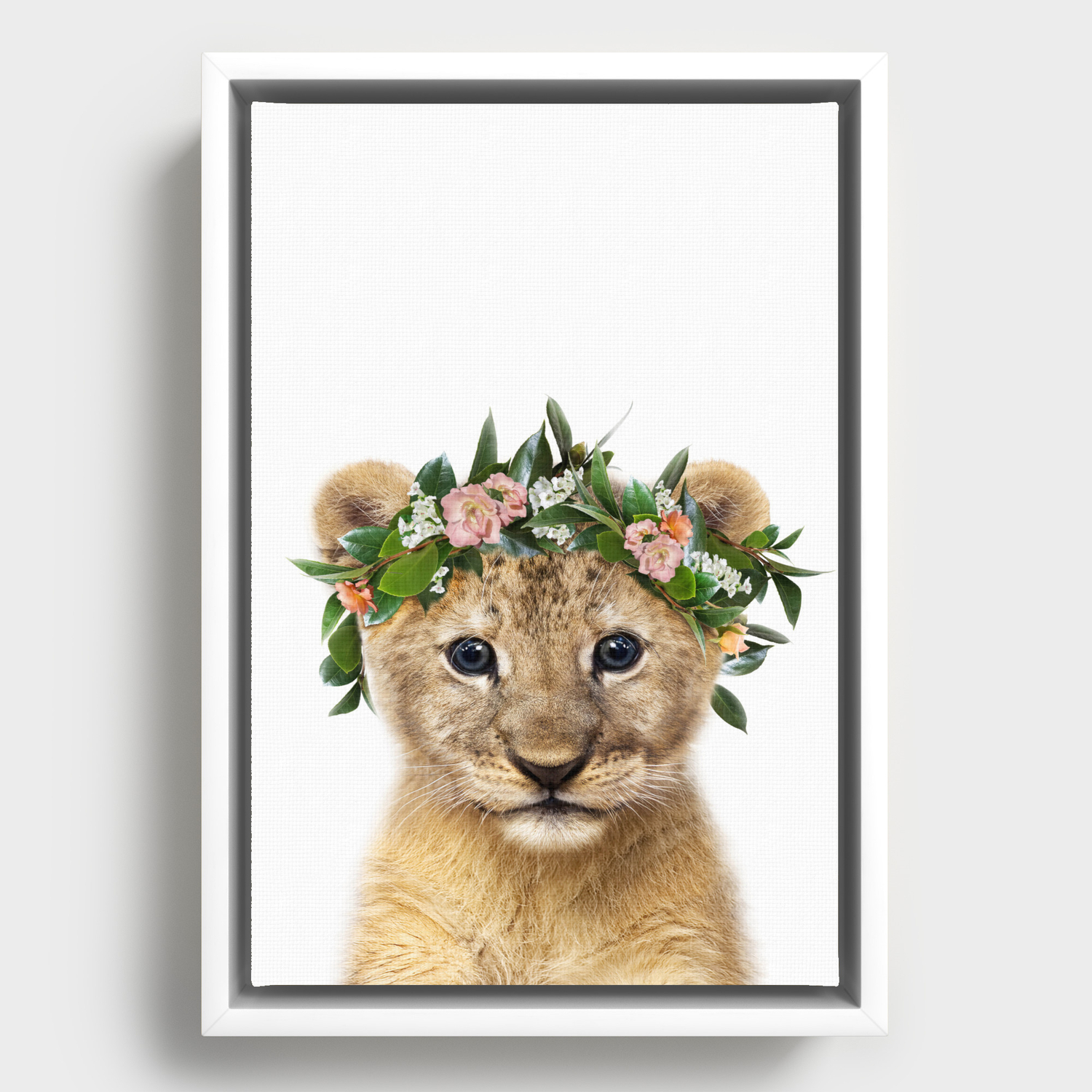 Baby Lion with Flower Crown, Baby Girl, Pink Nursery, Baby Animals Art  Print by Synplus Framed Canvas by synplus | Society6