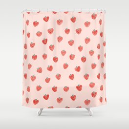 Strawberries on Pink Shower Curtain | Pattern, Cafelab, Painting, Cute, Juice, Fruit, Lovely, Strawberry, Digitalpaint, Girlie 