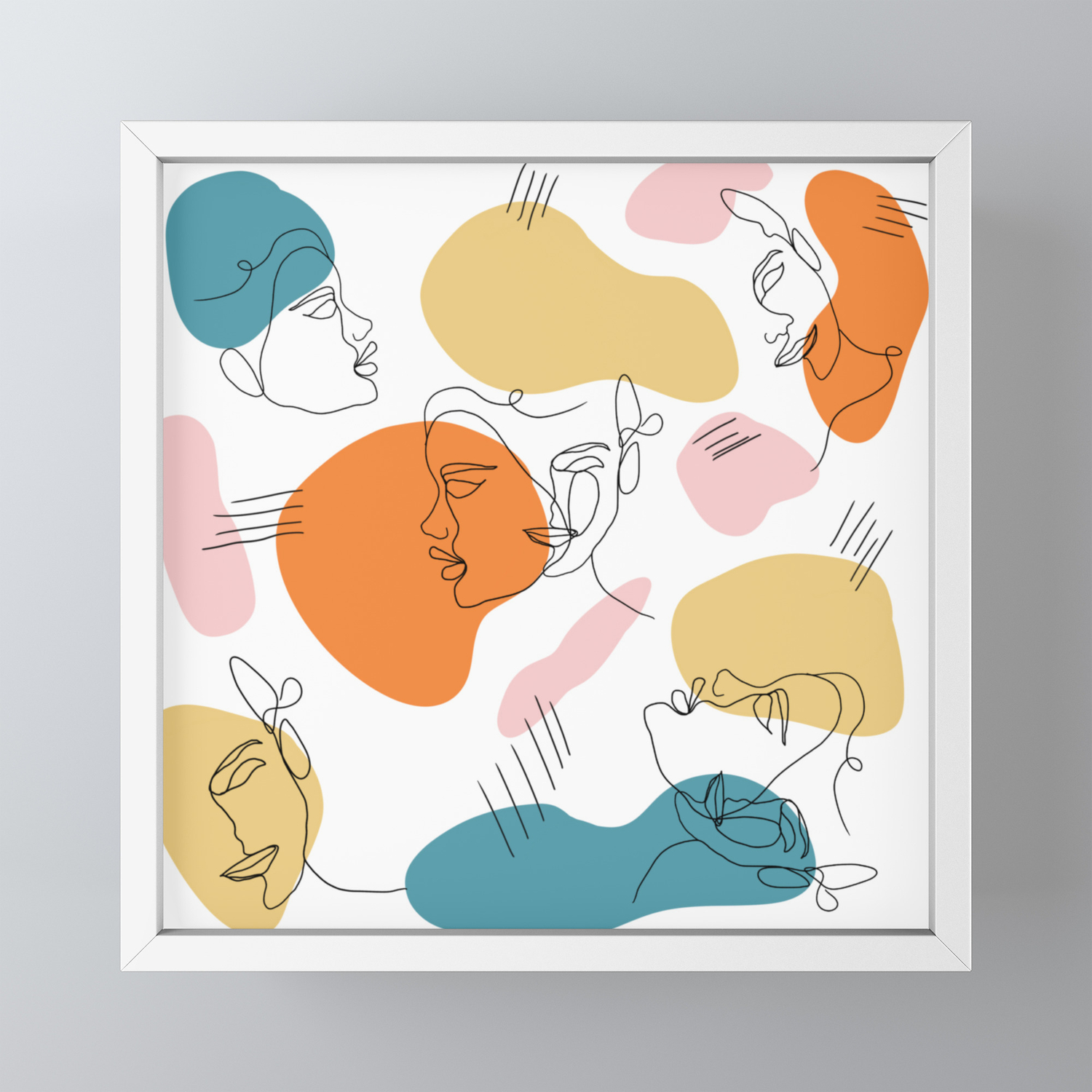 Modern Abstract Retro Faces Line Work Illustration Geometric