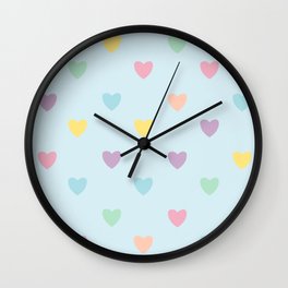 Pastel Hearts Pattern Baby Blue Background Wall Clock