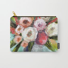 Peach and White Roses Carry-All Pouch | Impressionism, Pinkroses, Peachroses, Abstractflowers, Flowers, Abstract, Painting 